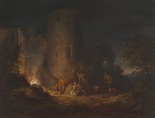 Hunters by a Bonfire, 1814. Creator: Alexander Lauréus