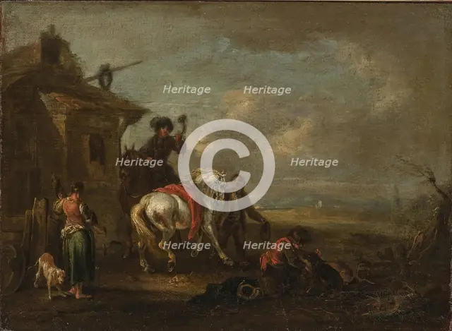 Hunters by a Tavern, 1750. Creator: August Querfurt.