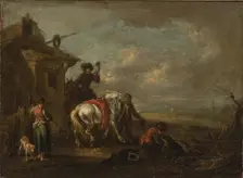 Hunters by a Tavern, 1750. Creator: August Querfurt