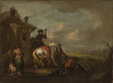 Hunters by a Tavern, 1750. Creator: August Querfurt