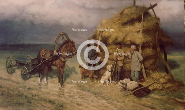 Hunters caught in a storm. Artist: Kovalevsky, Pavel Osipovich (1843-1903)