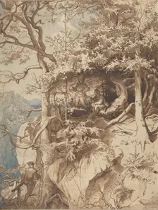 Hunters in an Outlook on a Mountain, ca. 1870. Creator: Leopold Venus