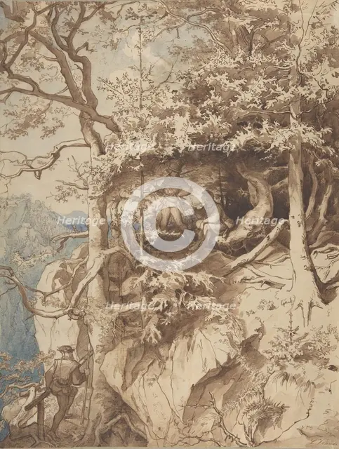 Hunters in an Outlook on a Mountain, ca. 1870. Creator: Leopold Venus.