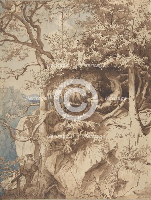 Hunters in an Outlook on a Mountain, ca. 1870. Creator: Leopold Venus.