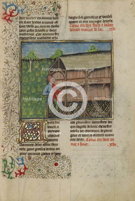 Hunters Making Snares; Livre de la Chasse, about 1430-1440. Creator: Unknown.