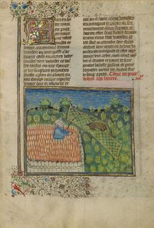 Hunters Netting a Hare; Livre de la Chasse, about 1430-1440. Creator: Unknown