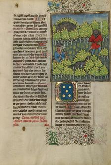 Hunters Pursuing a Wild Boar; Livre de la Chasse, about 1430-1440. Creator: Unknown