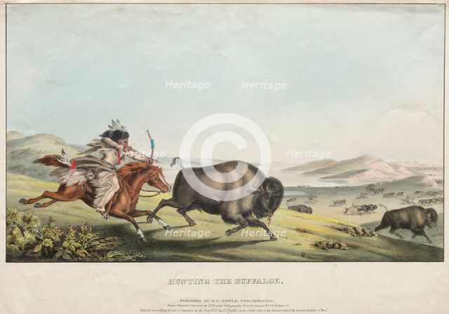 Hunting the Buffalo, 1837. Creator: E. C. Biddle (American); John T. Bowen (British, c. 1801-1856); E.C. Biddle.