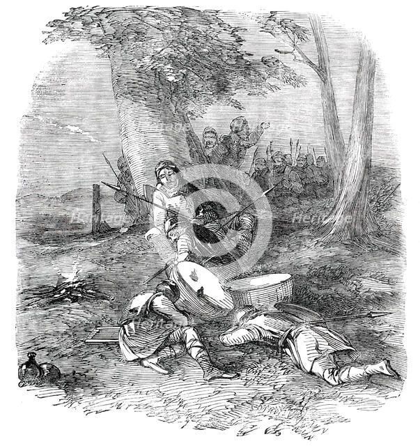 Hunting the Wren at Christmas - Origin of Hunting the Wren - the Bird Awakening the Danes, 1850. Creator: Unknown.