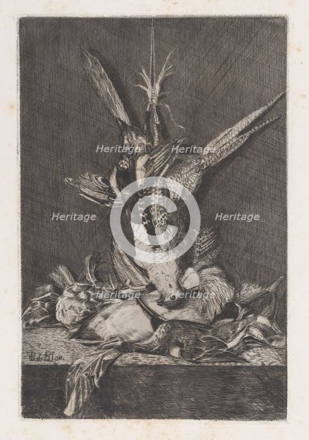 Hunting trophy with game birds and artichoke, 1850-1900. Creator: Charles-Alphonse Deblois.