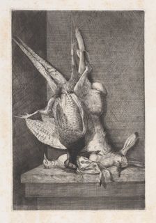 Hunting trophy with game birds and rabbit, 1850-1900. Creator: Charles-Alphonse Deblois