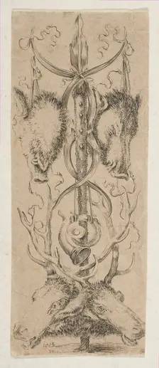 Hunting Trophy with Stag Heads at Bottom, ca. 1653. Creator: Stefano della Bella