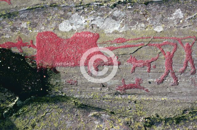 Hunting wild boars, Bronze Age rock carving, Himmelstalund, Norrköping, Östergötland, Sweden. Artist: Arne Broman