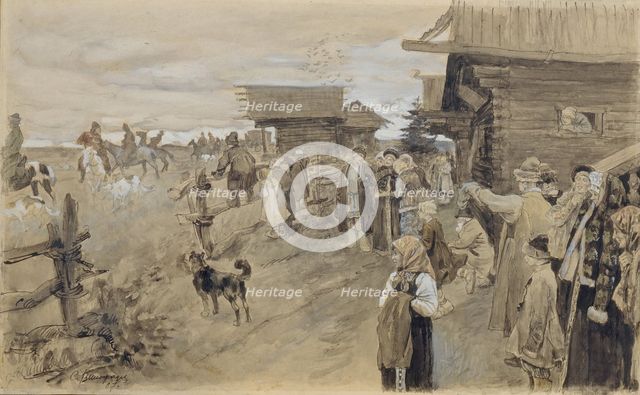 Hunting with Borzois, 1907. Artist: Vinogradov, Sergei Arsenyevich (1869-1938)