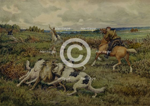 Hunting with Borzois, 1937. Artist: Lissner, Ernest Ernestovich (1874-1941)