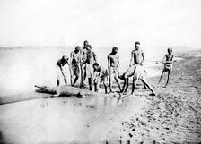 Hunting a crocodile, Nubia, Egypt, 1887. Artist: Henri Bechard