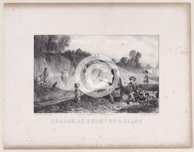 Hunting a Ferret with Blanks, from the series Hunting Scenes, 1829. Creator: Alexandre Gabriel Decamps.