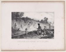Hunting a Ferret with Blanks, from the series Hunting Scenes, 1829. Creator: Alexandre Gabriel Decamps