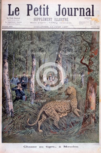 Hunting an excaped leopard, Meudon, Paris, 1897. Artist: Henri Meyer