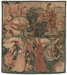 Hunting and Pastoral Scenes, with a laughing man between ladies, c. 1510. Creator: Unknown