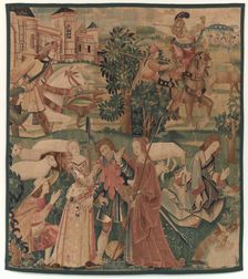 Hunting and Pastoral Scenes, with a laughing man between ladies, c. 1510. Creator: Unknown