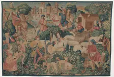 Hunting and Pastoral Scenes, with a shepherdess shearing, c. 1510. Creator: Unknown
