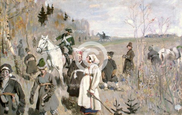Hunting at the time of the tsar Peter The Great, 1907. Artist: Vinogradov, Sergei Arsenyevich (1869-1938)