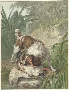 Hunting dog catches a duck, 1754-1831. Creator: Wybrand Hendriks