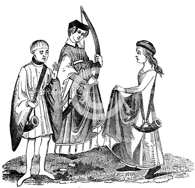Hunting Dresses, 15th century, (1833). Artist: Unknown