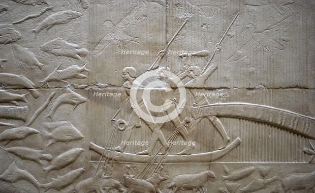 Hunting hippos relief, Mastaba of Kagemni, Saqqara, Egypt, Old Kingdom, 6th Dynasty, 2350 BC (2003). Creator: Unknown.