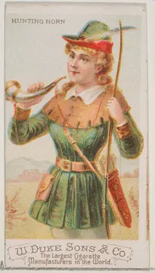 Hunting Horn, from the Musical Instruments series (N82) for Duke brand cigarettes, 1888., 1888. Creator: Schumacher & Ettlinger