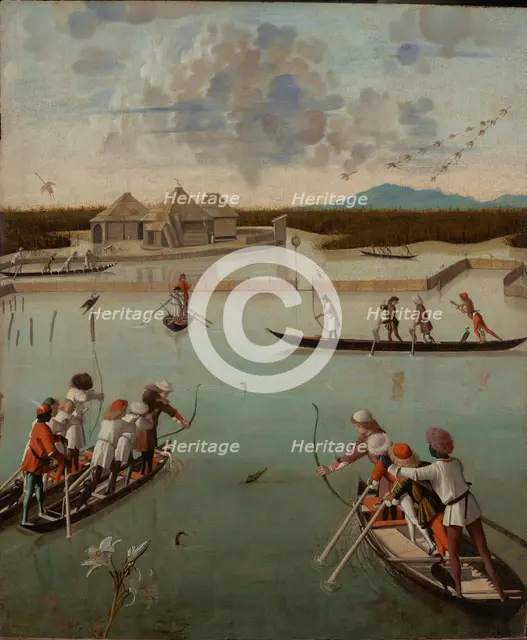 Hunting on the Lagoon (recto); Letter Rack (verso), about 1490-1495. Creator: Vittore Carpaccio.
