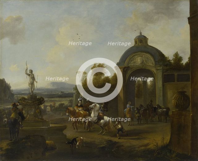 Hunting Party at a Fountain, 1660-1682. Creator: Pieter Wouwerman.