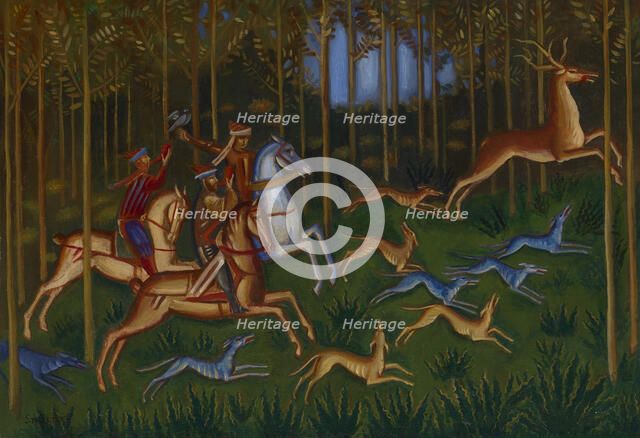 Hunting Scene. Artist: Stelletsky, Dmitri Semyonovich (1875-1947)