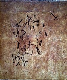 Hunting scene. Detail of the anthropomorphic figures. Pictorial composition of the hunting drawin…