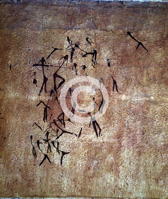 Hunting scene. Detail of the anthropomorphic figures. Pictorial composition of the hunting drawin…