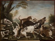 Hunting Scene (Dogs Attacking Wild Boar), 1st quarter of 18th century. Creator: Joseph Anton Harzath