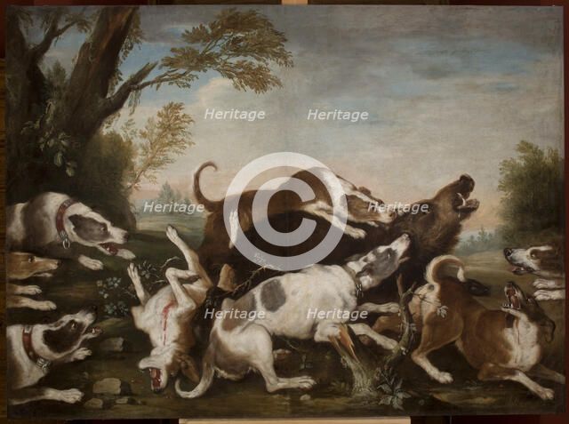 Hunting Scene (Dogs Attacking Wild Boar), 1st quarter of 18th century. Creator: Joseph Anton Harzath.
