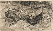 Hunting scene (Hare and dog), 1930-1939. Creator: Arnold Peter Weisz-Kubincan