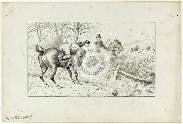 Hunting Scene: Horse and Thrown Rider, 1867/83. Creator: Francis Arthur Fraser.