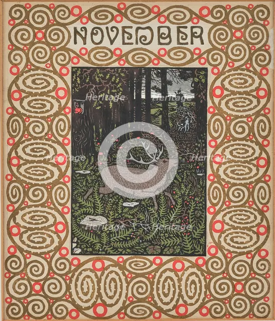 Hunting scene. Monthly newsletter: November. Creator: Krenek, Carl (1880-1949).