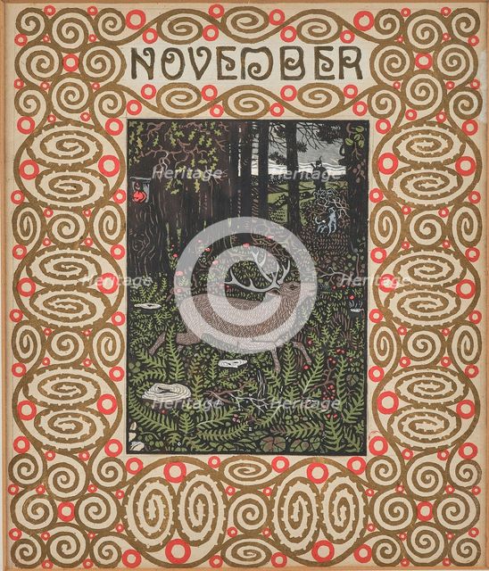 Hunting scene. Monthly newsletter: November. Creator: Krenek, Carl (1880-1949).