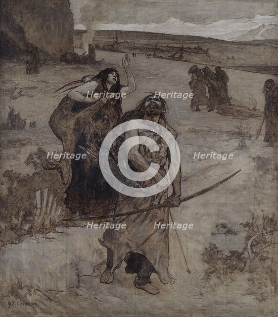 Hunting, sketch for the amphitheatre of palaeontology at the Museum of Natural History in Paris,1897 Creator: Fernand Cormon.