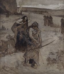 Hunting, sketch for the amphitheatre of palaeontology at the Museum of Natural History in Paris,1897 Creator: Fernand Cormon