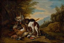 Hunting Still Life in a Landscape, 1700-1715. Creator: Adriaen de Grijef