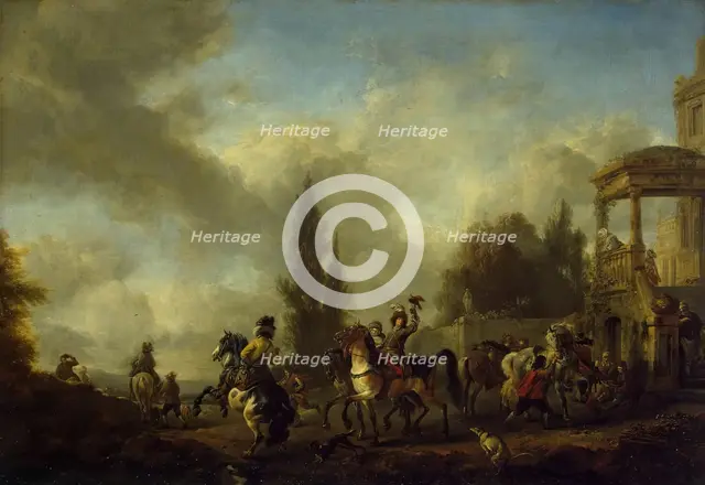 Huntsmen Setting Out, 1650. Creator: Philip Wouverman.