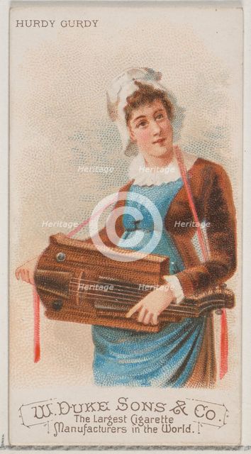 Hurdy Gurdy, from the Musical Instruments series (N82) for Duke brand cigarettes, 1888., 1888. Creator: Schumacher & Ettlinger.