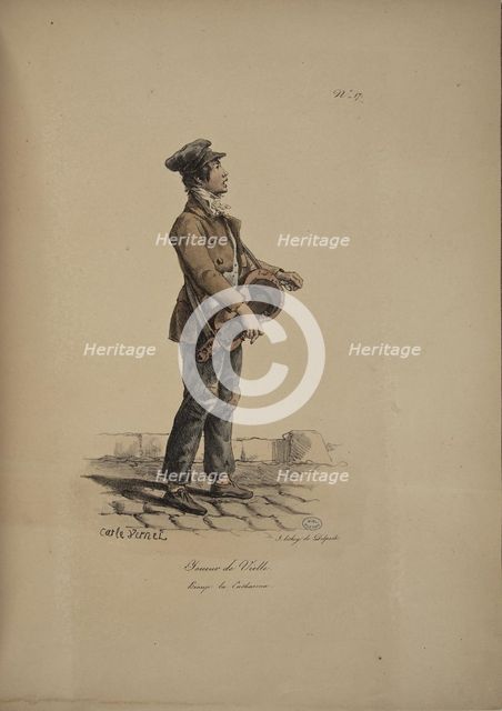 Hurdy-Gurdy player. From the Series "Cris de Paris" (The Cries of Paris), 1815. Creator: Vernet, Carle (1758-1836).