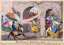 Hurrah for the bonnets so big!! Temple Bar, London, 1828. Artist: Anon