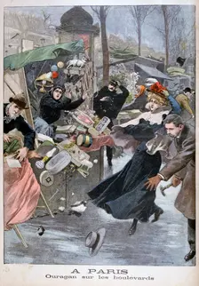 Hurricane on the boulevards, Paris, 1900. Artist: Eugene Damblans